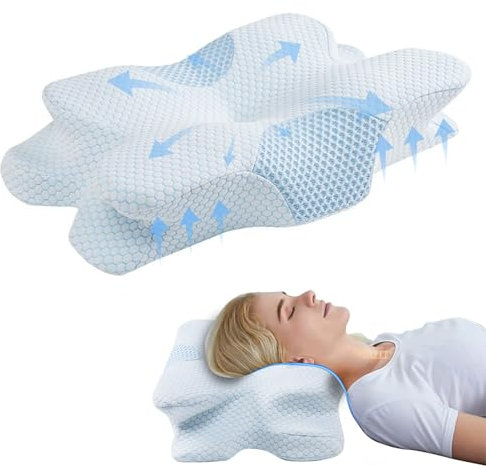 Vichirskit Memory Foam Kissen, Ergonomisches Nackenkissen Kopfkissen, Orthopädisches Kissen Seitenschläferkissen für Seiten, Rücken & Bauchschläfer mit Kissenbezug, 62 x 37 x 12cm