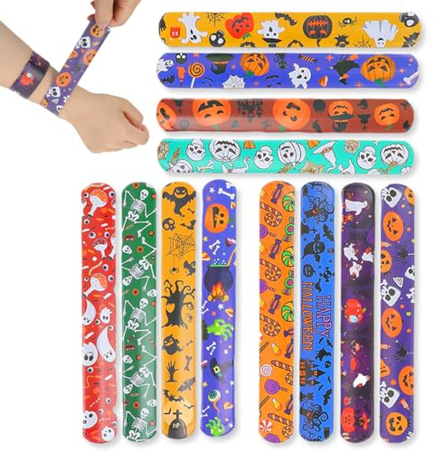 BEPSYOM 24 Pulseras de Halloween para Niños, 12 Diseños Coloridos en Pack Grande para Regalos de Fiesta Infantil, Premios de Juguetes, Rellenos de Bolsas de Sorpresa (Multicolor)
