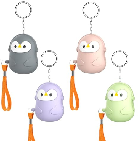 4 Stück Taschenalarm Frauen: 130dB Persönlicher Alarm mit LED-Beleuchtung und Schlüsselanhänger, Pinguin-Stil Selbstverteidigung Alarm, für Frauen Kinder Altere Menschen Nachtschicht