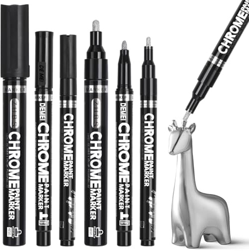 6 Pieza Bolígrafo de Pintura, 0.7-1/2/3 mm Marcadores Permanentes Reflectantes Brillantes, Rotuladores Chrome Plata Espejo, Líquido Marcador Metálico Reflectante para Plástico, Metal, Vidrio, Cerámica