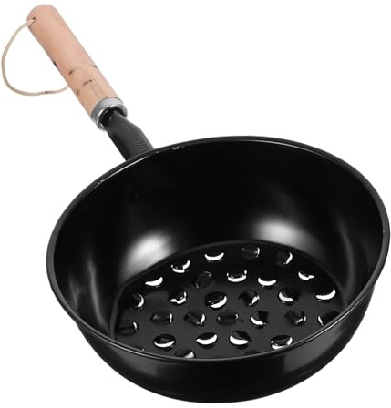 DOITOOL Outdoor Camping Charcoal Starter Pot with Long Wooden Handle Multifunctional Chimney Lighter Basket for BBQ and Chestnut Roasting Easy to Clean Safe Distance Design for Barbecue