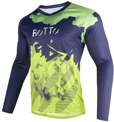 ROTTO Maglia da Uomo a Maniche Lunghe per Mountain Bike MTB Magliette BMX Downhill Traspirante Asciugatura Rapida