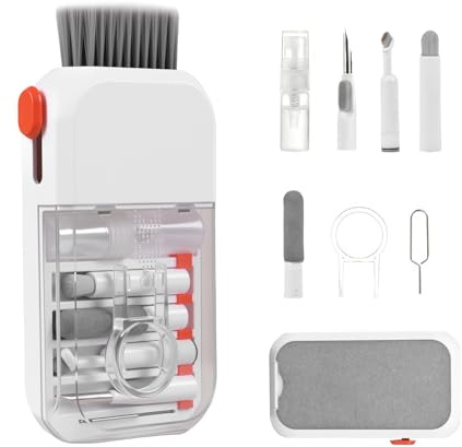 Carehabi Kit Limpieza iPhone, Kit Limpieza Móvil 14 en 1 Profesional, Limpiador de Teclado Mecánico y Ordenador, Paño de Microfibra y Spray Limpiador de Pantallas para AirPods PC TV Cámara
