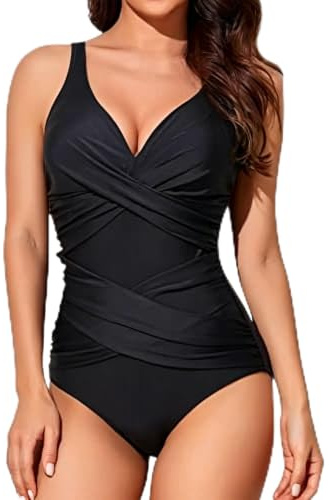 Maillot de Bain Une Pièce Femme Gainant, Maillot de Bain 1 Pièce Push Up, Col en V, Rembourré, Amincissant, Swimsuit Swimwear Sexy for Women (D,XL)