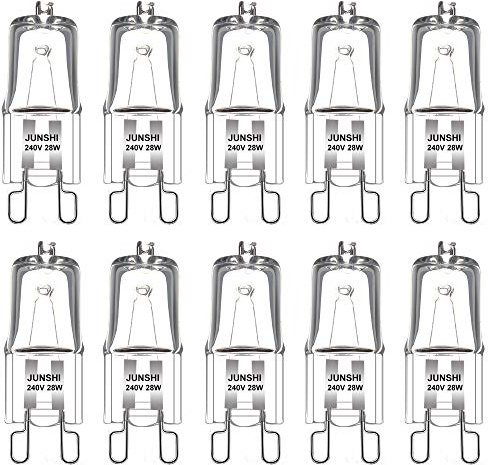 JUNSHI G9 ECO 28W=40W 240V,2800K Warm White,Dimmable 370 Lumens Safety Fused Halogen Clear Bulbs Lamps Capsules,10 Pack