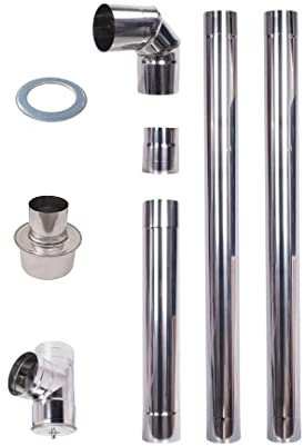 Pelletrohrset 80mm Rauchrohr Inox 304 Edelstahl Lüftungschlauch Abgasrohr 1m Pelletrohr Kapselknie T-Stück Kondenskapsel Bogen Winkelrohr 90° Adapter schornstein Erweiterung Ofenrohr Wandrosette