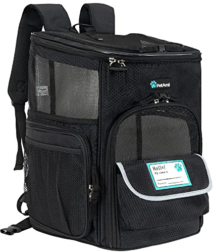 PetAmi Dog Backpack Carrier, Airline Approved Cat Backpacks for Carrying Small Large Cats, Pet Carrier Back Pack, Ventilated Soft Sided for Travel, Hiking, Camping, Max 18 lbs, Black