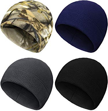 SATINIOR 4 Pcs Skull Caps Fleece, M, Black, Camouflage, Navy Blue, Grey