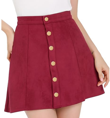 Allegra K Mini Jupe Courte évasée en Faux Daim pour Femme - Taille Haute - pour Halloween, Rouge vin, Taille L
