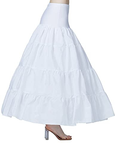 BEAUTELICATE Petticoat Unterröcke Reifrock Damen Lang A-Linie Crinoline Hohe Taille für Brautkleid Abendkleid Hochzeit Rockabilly Weiß (Weiß - 3 Reifen & Rüsche,34-36)