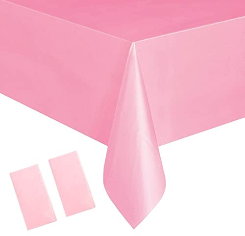 2 st 137 x 274 cm rosa engångsduk bordsöverdrag, rektangulära engångsdukar plast rosa bordsduk fest för picknick, baby shower, bröllop, jul, födelsedagsfester dekorationer