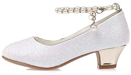 La Señorita Zapatos de Novia Zapatos Comunión Zapatos festivos Blanco con Perlas Zapatos de Tacón para Niña, Blanco, 31 EU
