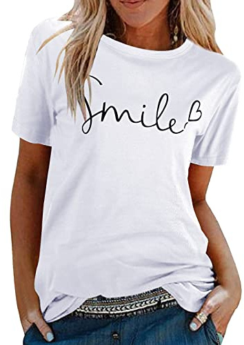 Tuopuda Magliette Donna Estive T-Shirt Manica Corta Elegante Top Cotone Crew Neck Graphic Tee Maglietta Casual Camicia Stampa Shirt Divertenti Sportivi Blusa Moda Top Taglie Forti, Z1-Bianca, XL
