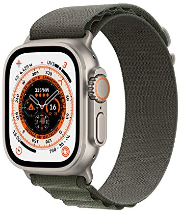 Apple Watch Ultra (GPS + Cellular, 49mm) Smartwatch - Titangehäuse, Alpine Loop Grün - Large. Fitnesstracker, präzisesGPS, Aktionstaste, extra Lange Batterielaufzeit, helleres Retina Display