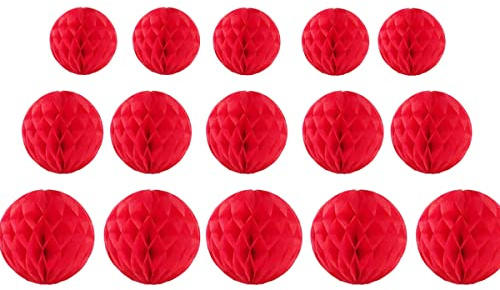15pcs Honeycomb Balls Decorations 4'' 6'' 8'' Party Honeycomb Ball Flower Tissue Pom Poms Flower Balls Hanging Flower Balls for Party Baby Shower Birthday Wedding Nursery Decor(4'' 6'' 8'' Red)