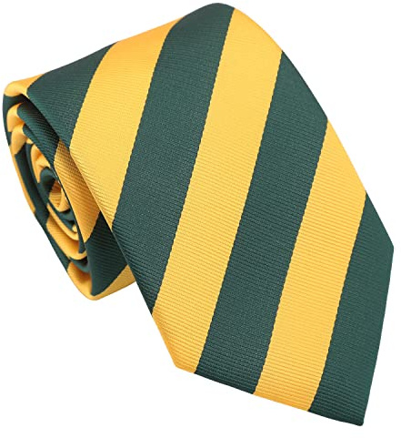 DQT Cravatta moderna da 8 cm con motivo a righe classiche per uomini, Verde smeraldo e giallo.