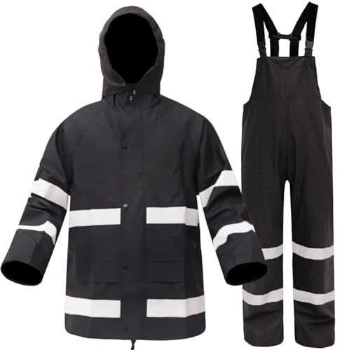 Rizzon Rain Suits for Men Women Waterproof - Heavy Duty Rain Gear with Reflective Rain Jacket & Pants for Fishing, Camping, Durable Workwear(Black,L)