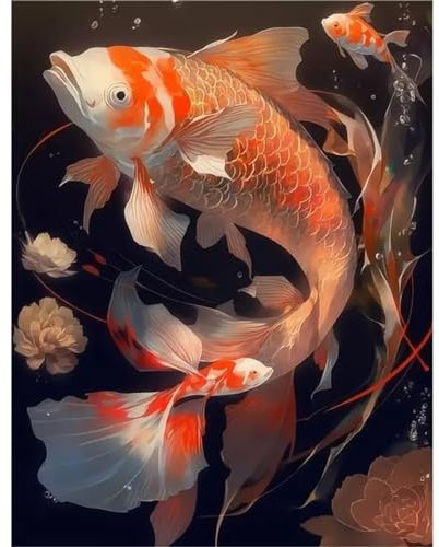 Yeecer Carpa Pintura por Números para Adultos,DIY Pintura por Números para Adultos Niños con Pinceles y Pinturas Pintura por Números Arte Artesanía Salón Dormitorio Pared Decoración,con Marco,30x40cm