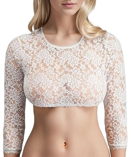 MKIUHNJ Dirndl Blouse Lace Costume Blouse Women 1 Piece Underwired Lingerie Lace Vest Women's Elegant Dirndl Blouse Black Lace Blouse for Oktoberfest Clothing Women's Dirndl Blouse Women, White, M