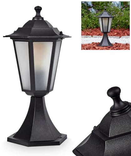 Loria utomhusbelysning, sockellampa i metall/glas i svart/mjölkglas, klara utbytbara skivor, gångbelysning i antik look, 37 cm, trädgårdslampa, trädgårdsbelysning IP44, 1 x E27, utan glödlampa