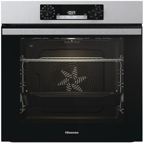 Hisense BI64EPXE1SOL-Horno Multifunción, Horno electrico empotrable, 77L, Auto-limpieza Pirolítica, Guía Telescópica Pirolizable, Modo Air Fry, Pizza, Cocción Multi-Etapas, Calentamiento rápido, Inox