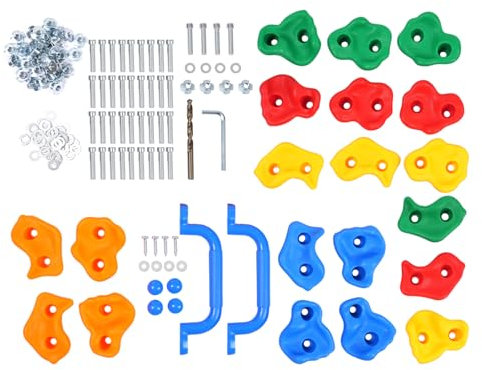 fennnds 20 Stück Klettersteine Kinder Klettergriffe im Set Bunt Kletterwand mit blauem Griff und Befestigungsmaterial Kletterset für Indoor und Outdoor