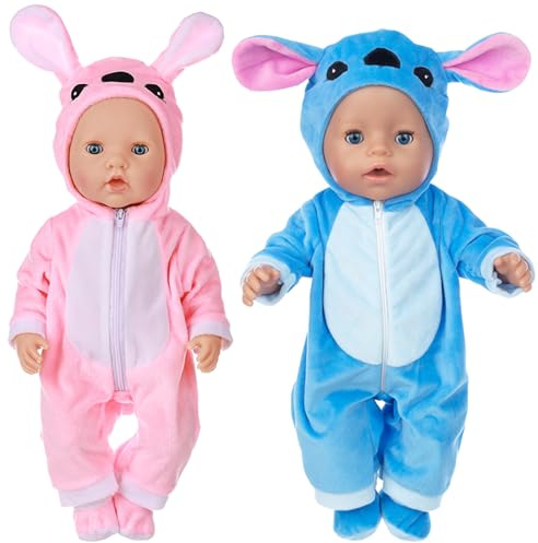 Baby Doll Clothes for 14-18 Inch Baby Doll, Couple Doll Clothes Outfits with 2 Clothes and 2 Socks, Blue Pink Doll Clothes for 35-45 cm New Baby Dolls Girls Birthday