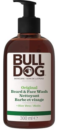 Bulldog SKINCARE Nettoyant 2 en 1 Barbe et Visage pour hommes, 300ml, enrichi à l'aloe vera, pour tous les types de barbe, élimine la saleté et le sébum.