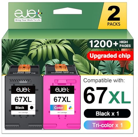 67XL Ink Cartridges Black/Color Combo Pack Compatible for HP Ink 67 67XL Works with HP Deskjet 2855e 2800e 2852e 2827e 4227e 4255e 1255 Envy 6055e 6075 6432e 6455e 6458e 6475e Pro 6455 Series (2-Pack)