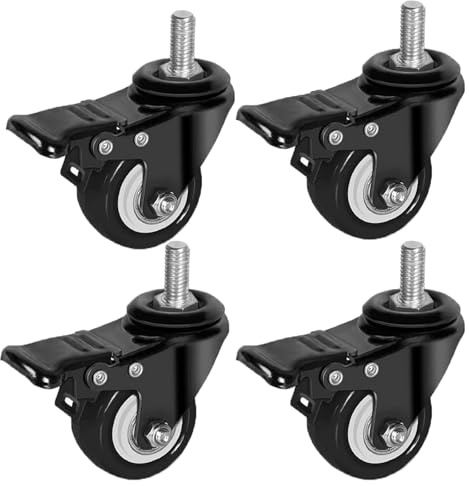 Anhoer 4 ruedas para muebles de 50 mm, M8 x 25 mm, con freno, hasta 70 kg (por rollo), ruedas giratorias de goma de 360 grados, ruedas giratorias para cargas pesadas, ruedas de transporte para
