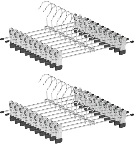 Perchas Metálicas para Pantalones 21 Unidades, 35.5cm de Largo Perchas Metal con Pinzas Clips Antideslizantes para Pantalones, Ropa Interior, Faldas, Calcetines (21 Unidades)