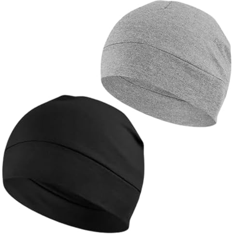 Bonnet de Nuit Homme Femme, Lot de 2 Coton Léger Fin Skull Cap, Coiffe pour Chimio, Chapeau de Sommeil, Doublure de Casque, pour Sport, Chimio, Sommeil, Casque Moto