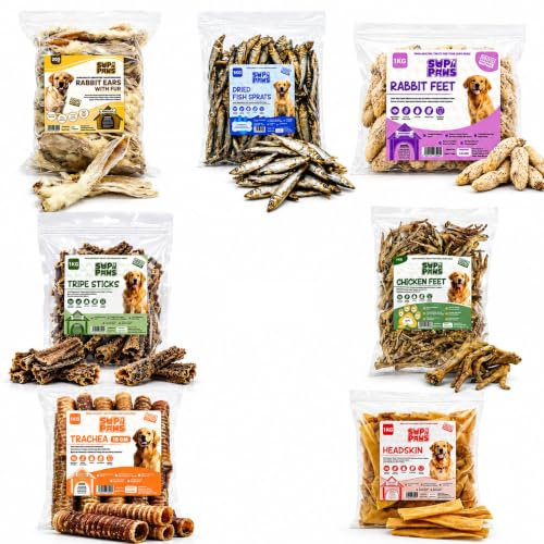 Pick & Mix Premium 1kg Natural Dog Treat Bundle Choose Any 5 (5 x 200g) Rabbit Feet, Chicken Feet, Rabbit Ears, Beef Trachea, Pork Bites, Fish Sprats, Tripe & Headskin Dog Snacks Assorted Pet Treats