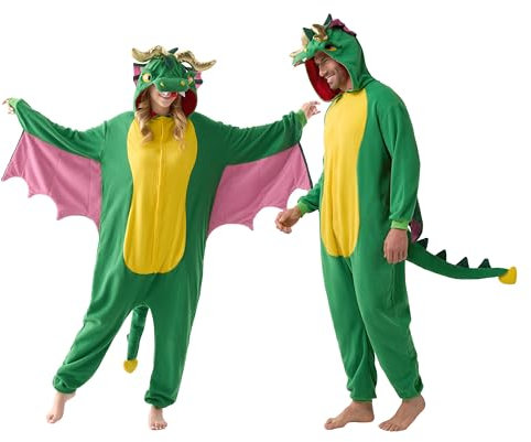 Spooktacular Creations Unisex Drache Erwachsene Drache Pyjama Dinosaurier Pyjama Tier Pyjama für Halloween Karneval Cosplay Pretend Play S-XL (DE/NL/SE/PL, Alphanumerisch, XL, Regular, Regular, Grün)