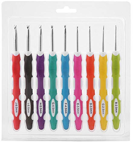 Crocheter,Akozon Ensemble de 9 pcs Aiguilles à Tricoter/Crochet à Tricoter avec Poignée en Caoutchouc Multicolore Sac Vert pour Tissage Artisanal ergonomique