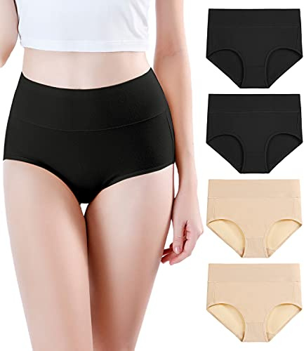 wirarpa Modal mjuka trosor för kvinnor – hög midja, bekväma damtrosor, 4-pack (vanliga och plusstorlekar), Svart/Beige, 3XL