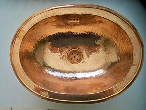 Vasque cuivre rouge ovale Marocaine à encastrer évier lave main lavabo salle de bain 49 x 35 cm