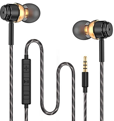Écouteurs Intra-Auriculaires avec Microphone, Système de Suppression du Bruit et Audio Surround - Compatibles avec Huawei, MP3, iOS, Android, PC et Autres (Noir et Or)
