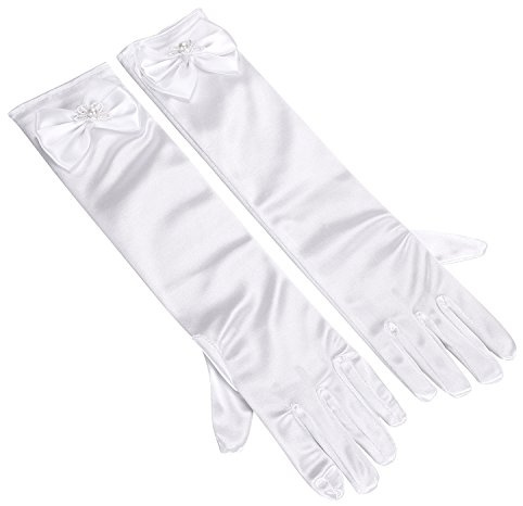 Flower Girls Long Satin Gloves Bowknot Princess Gloves Elbow Length Children Wedding Handwear Bridesmaids Children Wedding Dress Stretchy Full Fingers HandWear for Communion Fancy Dress Party Cosplay