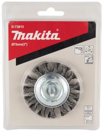Makita D-73813 Rundbürste Ø 75 mm, gezopft, verzinkter Stahldraht, 6 mm Rundschaftaufnahme, Drahtbürste zum Entrosten, Entzundern, Aufrauen und Reinigen von Stahl