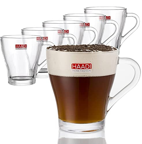 Glass Coffee Mugs for Hot & Cold Drinks with Handles Set of 12-260ml Double Espresso Clear Tea Latte Cup Durable, Dishwasher Safe, Rolled Rim & Thick Bottom