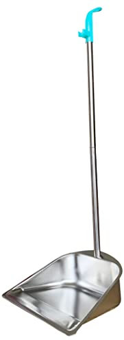 Recogedor de mango largo, recogedor de acero inoxidable resistente de 85 cm, diseño de pie de gran capacidad para el hogar, vestíbulo, oficina, suelo, tienda, mascotas, azul, 1 unidad