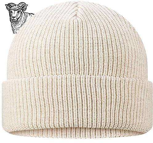 TODO Merino Mütze Herren Beanie Damen, Warm, Weich, Bequem. Wollmütze für kalte Tage, Alltag, Outdoor, Fisherman (Merino 50%, Ecru)
