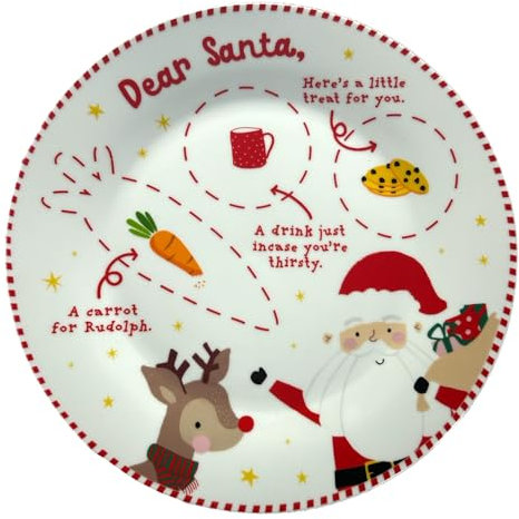 eBoutik - Plato de cerámica para decoración de Nochebuena de Papá Noel para galletas festivas, leche y zanahoria pintadas - Plato de Navidad para niños para Papá Noel y reno Rodolfo que se puede