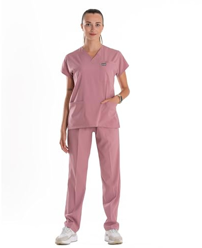 ELLYSHINE Professionella medicinska uniformer och skrubbar – mjukt stretchtyg scrubs uniformer kvinnor set – skrubbad topp och skrubbad botten, Puderrosa, XL