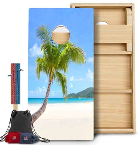 CornholeGamesUSA Pro Cornhole Boards Set | Made in USA | 3/4 Baltic Birch | No Bounce | Triple Thick Legs | Two Brace & Handles, Tournament 2x4 Regulation Set with Score Tower & Cornhole Bags