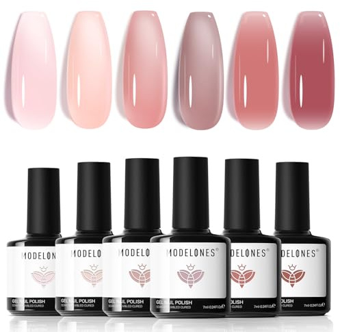 Modelones Vernis Semi Permanent,Vernis Gel UV Semi Permanent Kit Rose Nude Violet Clair 6 Couleur Vernis à Ongles Semi Permanent Soak Off Gel Polish French Manucure Adapté au Été Fête