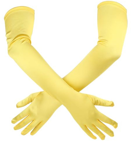 Handschuhe Damen Elegant 1 Paar Women’s Gloves, Satin, Classic Opera,55cm Opernhandschuhe Dehnbare,Satin Handschuhe Lang,1920er-Jahre-Opernhandschuhe für Damen und Mädchen, Abendparty,Tanz,Show(Gelb)