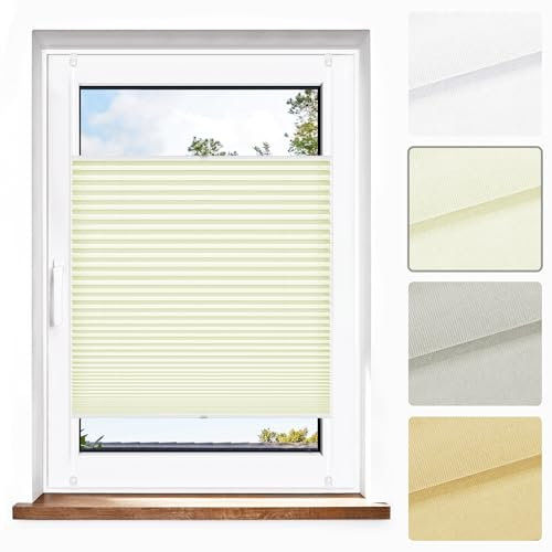 Jalousiescout Plissee Klemmfix ohne Bohren—Jalousie 75x120cm Creme Sichtschutz Fenster Sonnenschutz, Lichtdurchlässig Rollo für Fenster & Tür, Hochwertiges Polyester Pure Plissee