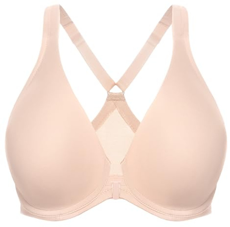 MELENECA kvinnors racerback främre fästande behåar dopp ofodrad full täckning sömlös bygel-bh, BEIgE, 80C